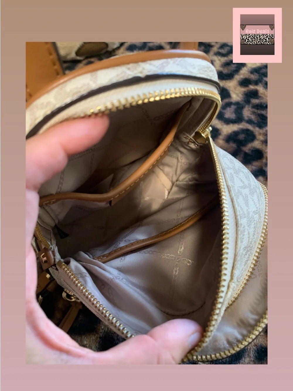 Michael Kors Cream Mini Logo Backpack with Tan Trim